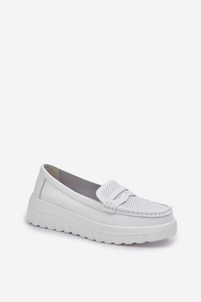 Women's Leather Moccasins On Platform And Wedge White Elanindel 2