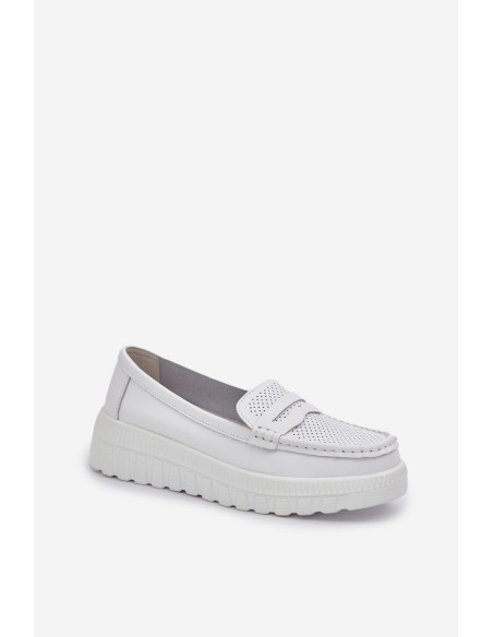 Women's Leather Moccasins On Platform And Wedge White Elanindel