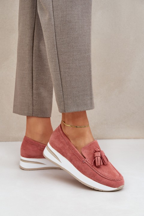 Moccasins On A Delicate Wedge Eco Suede Pink Challavia