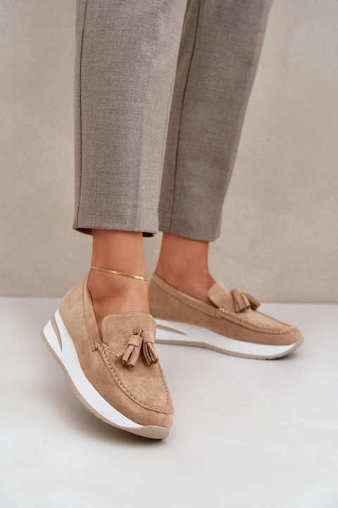 Moccasins On A Delicate Wedge Eco Suede Beige Challavia