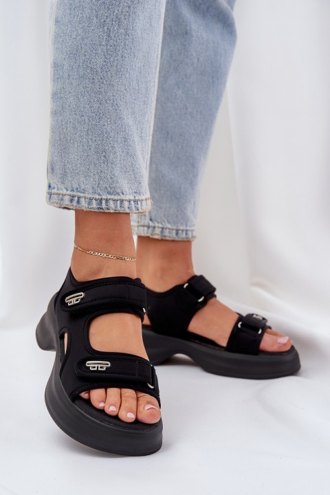 Fabric Lightweight Platform Sandals Black Deniffia