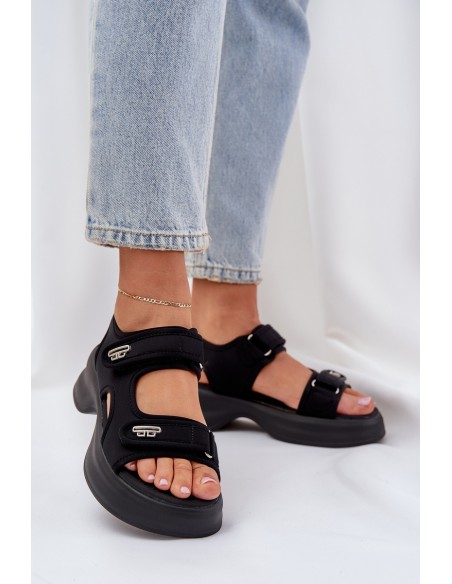 Fabric Lightweight Platform Sandals Black Deniffia