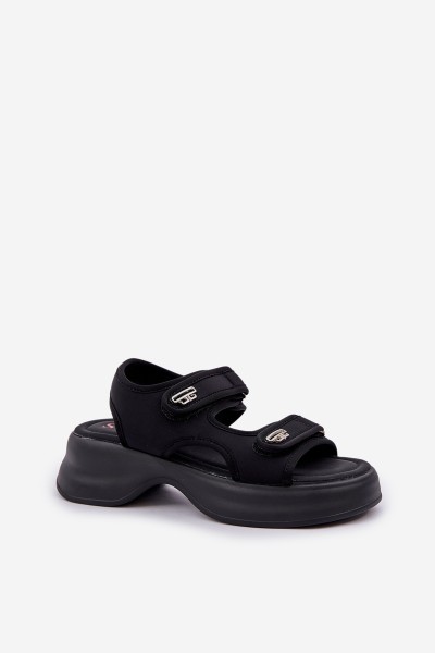Fabric Lightweight Platform Sandals Black Deniffia 2