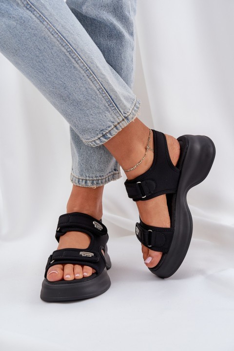 Fabric Lightweight Platform Sandals Black Deniffia