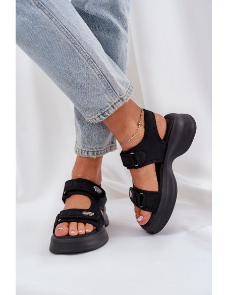 Fabric Lightweight Platform Sandals Black Deniffia