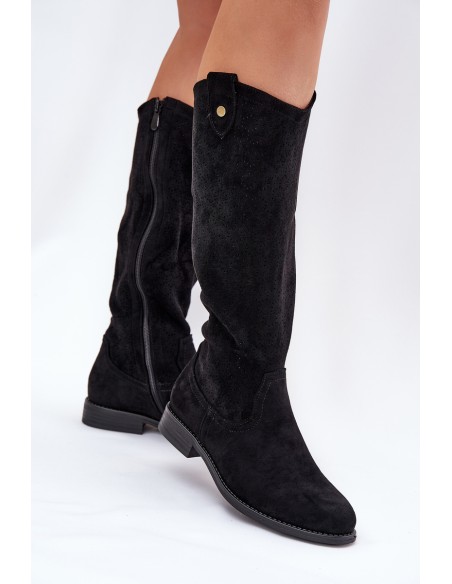 Flat Heeled Boots With Perforated Pattern Black S.Barski HY51-062