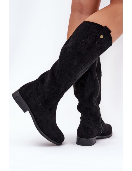 Flat Heeled Boots With Perforated Pattern Black S.Barski HY51-062