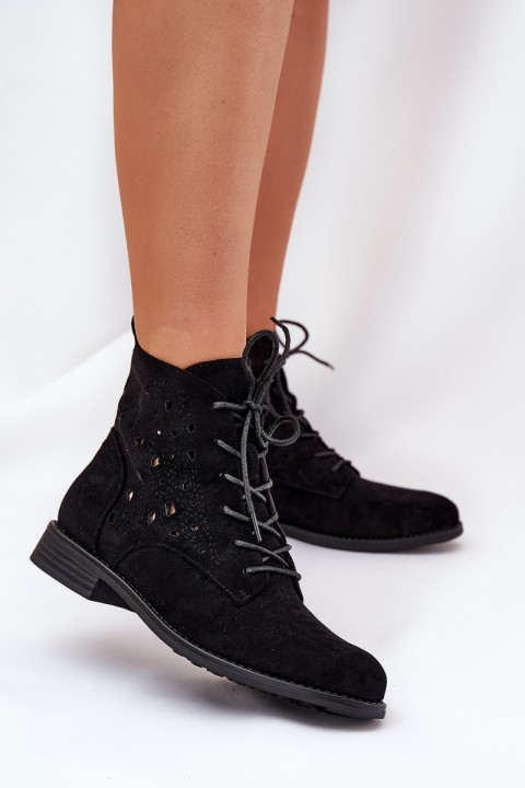 Laced Ankle Boots With Openwork Pattern S.Barski HY51-136 Black