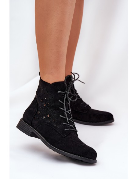 Laced Ankle Boots With Openwork Pattern S.Barski HY51-136 Black