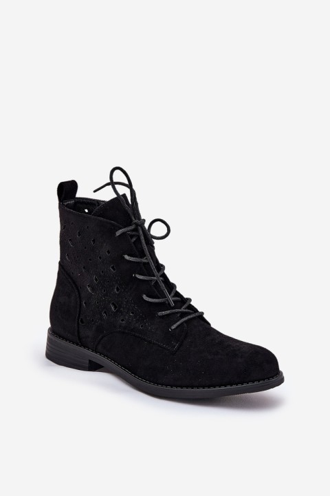 Laced Ankle Boots With Openwork Pattern S.Barski HY51-136 Black