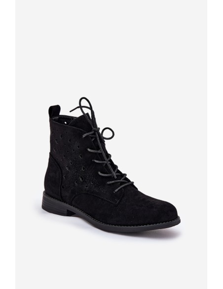 Laced Ankle Boots With Openwork Pattern S.Barski HY51-136 Black
