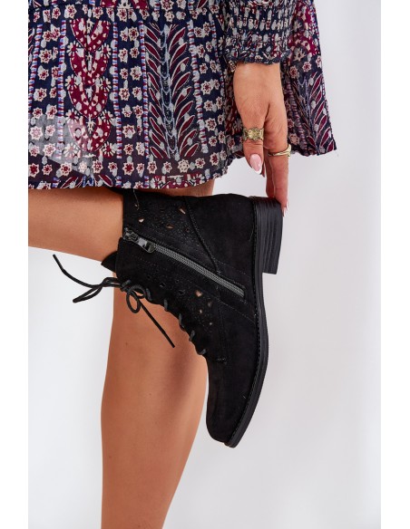 Laced Ankle Boots With Openwork Pattern S.Barski HY51-136 Black