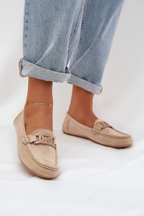 Women's eco suede moccasins with decoration beige Seathra