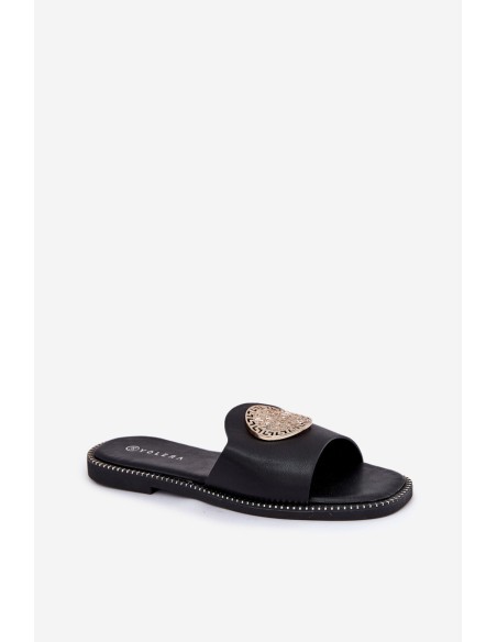 Eco Leather Slides On Flat Heel With Decoration Black Tatereia