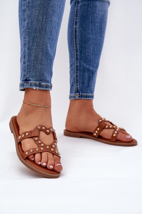 Decorated Flat Women's Sandals Camel Adivrae