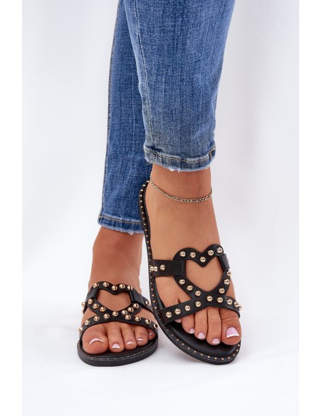 Embellished Flat Women's Sandals Black Adivrae