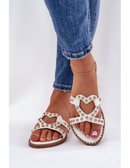 Embellished Flat Women's Slippers White Adivrae