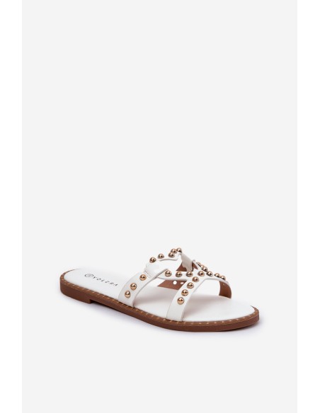 Embellished Flat Women's Slippers White Adivrae