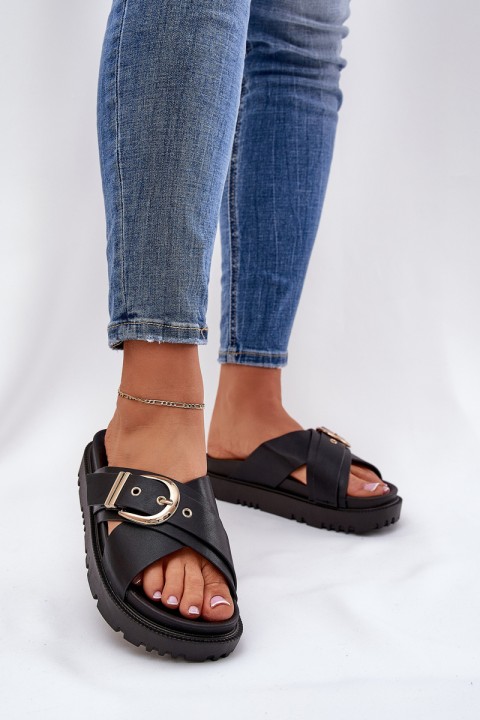 Platform Sandals With Buckle Black Honavia