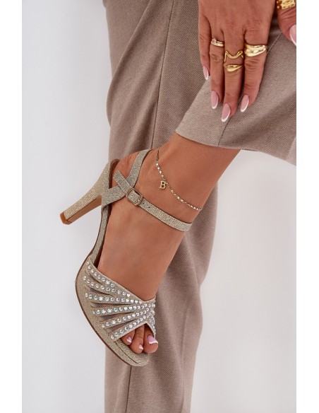 High Heeled Sandals With Decoration And Glitter D&A MR1038-33 Gold