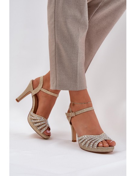 High Heeled Sandals With Decoration And Glitter D&A MR1038-33 Gold