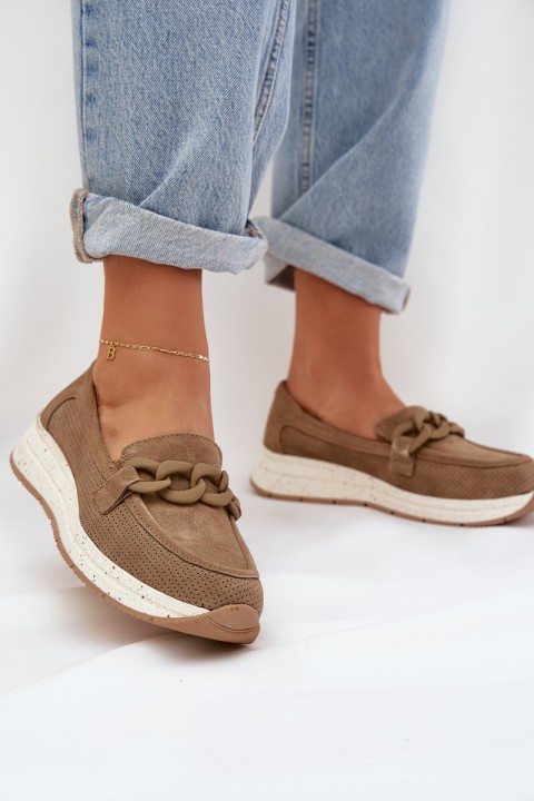 Suede loafers on a platform with a chain D&A TW552 brown