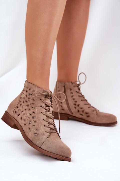 Low Ankle Boots With Openwork Pattern Beige S.Barski HY51-185