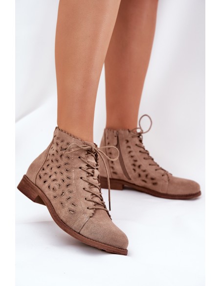 Low Ankle Boots With Openwork Pattern Beige S.Barski HY51-185