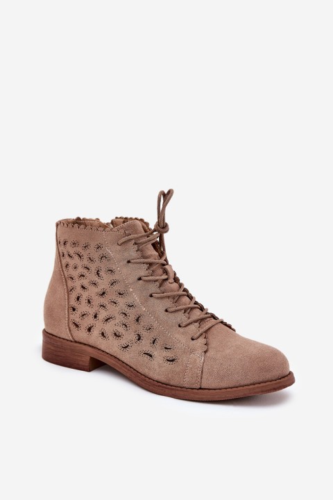 Low Ankle Boots With Openwork Pattern Beige S.Barski HY51-185