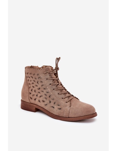 Low Ankle Boots With Openwork Pattern Beige S.Barski HY51-185