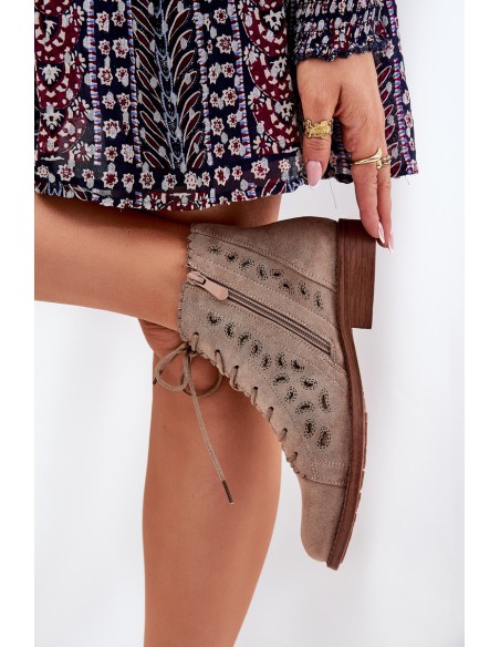 Low Ankle Boots With Openwork Pattern Beige S.Barski HY51-185