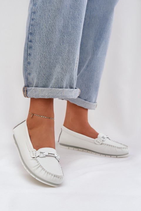 Flat Leather Loafers With Decoration S.Barski LR51-547 White