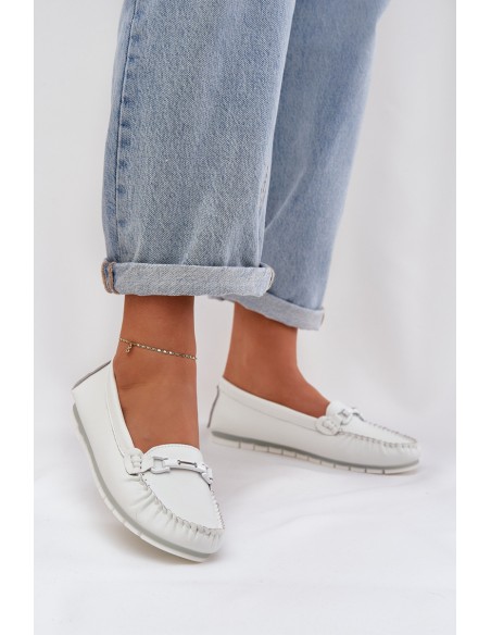 Flat Leather Loafers With Decoration S.Barski LR51-547 White