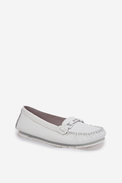 Flat Leather Loafers With Decoration S.Barski LR51-547 White