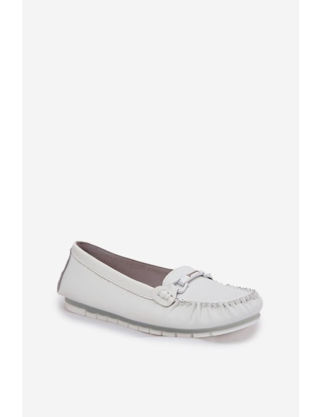Flat Leather Loafers With Decoration S.Barski LR51-547 White