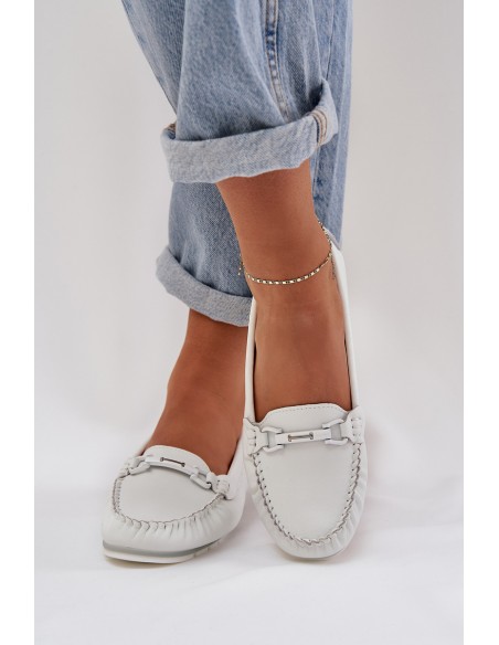 Flat Leather Loafers With Decoration S.Barski LR51-547 White