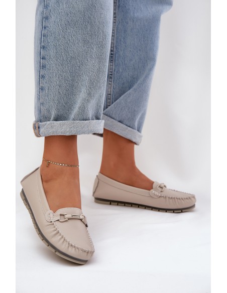 Flat Leather Moccasins With Decoration S.Barski LR51-547 Beige