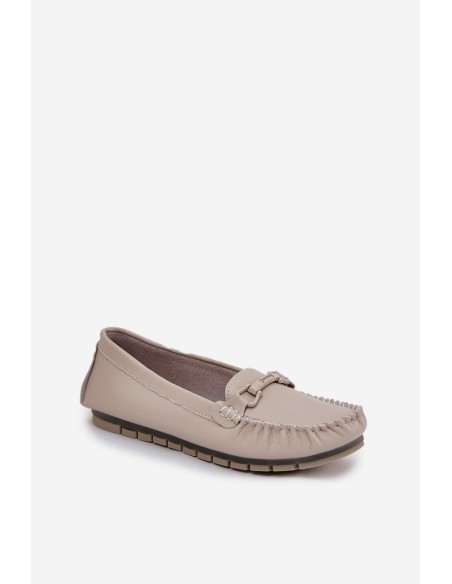 Flat Leather Moccasins With Decoration S.Barski LR51-547 Beige