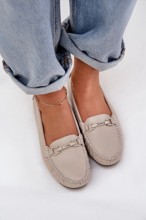 Flat Leather Moccasins With Decoration S.Barski LR51-547 Beige