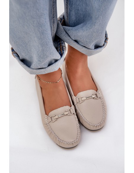 Flat Leather Moccasins With Decoration S.Barski LR51-547 Beige