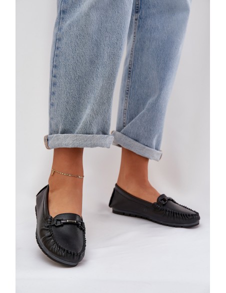 Flat Leather Moccasins With Decoration S.Barski LR51-547 Black