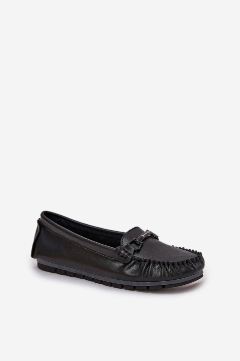 Flat Leather Moccasins With Decoration S.Barski LR51-547 Black