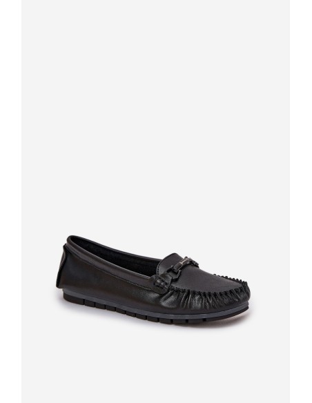 Flat Leather Moccasins With Decoration S.Barski LR51-547 Black