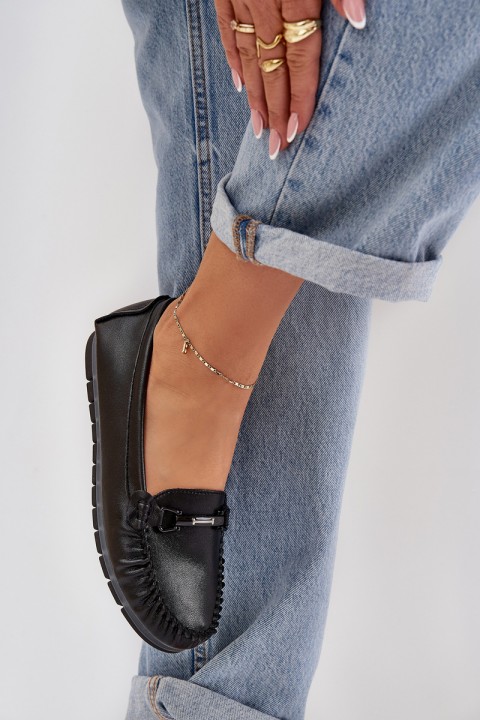 Flat Leather Moccasins With Decoration S.Barski LR51-547 Black