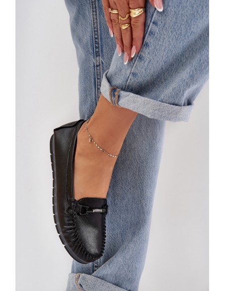 Flat Leather Moccasins With Decoration S.Barski LR51-547 Black