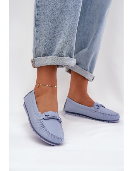 Flat Leather Moccasins With Decoration S.Barski LR51-547 Blue