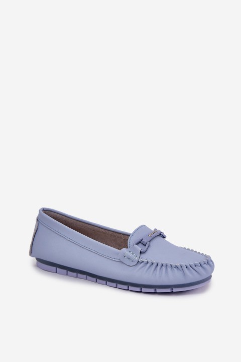 Flat Leather Moccasins With Decoration S.Barski LR51-547 Blue