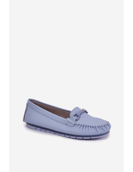 Flat Leather Moccasins With Decoration S.Barski LR51-547 Blue