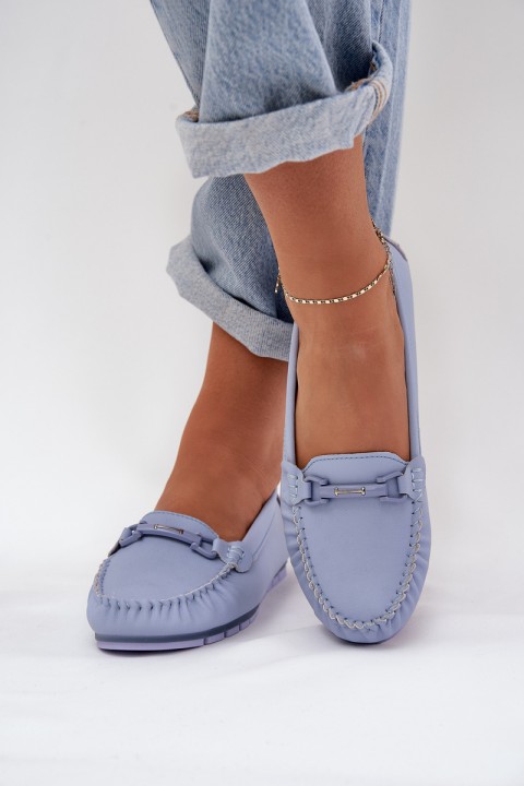Flat Leather Moccasins With Decoration S.Barski LR51-547 Blue