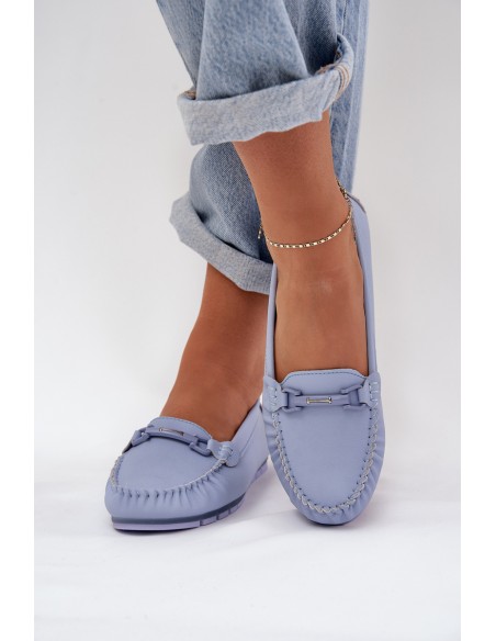 Flat Leather Moccasins With Decoration S.Barski LR51-547 Blue